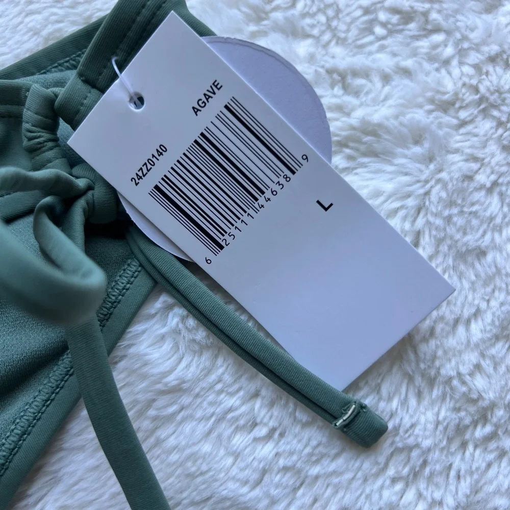 Hot Water Agave Green Side Tie Ruched Back Bikini Bottoms Large 24ZZ0140 New